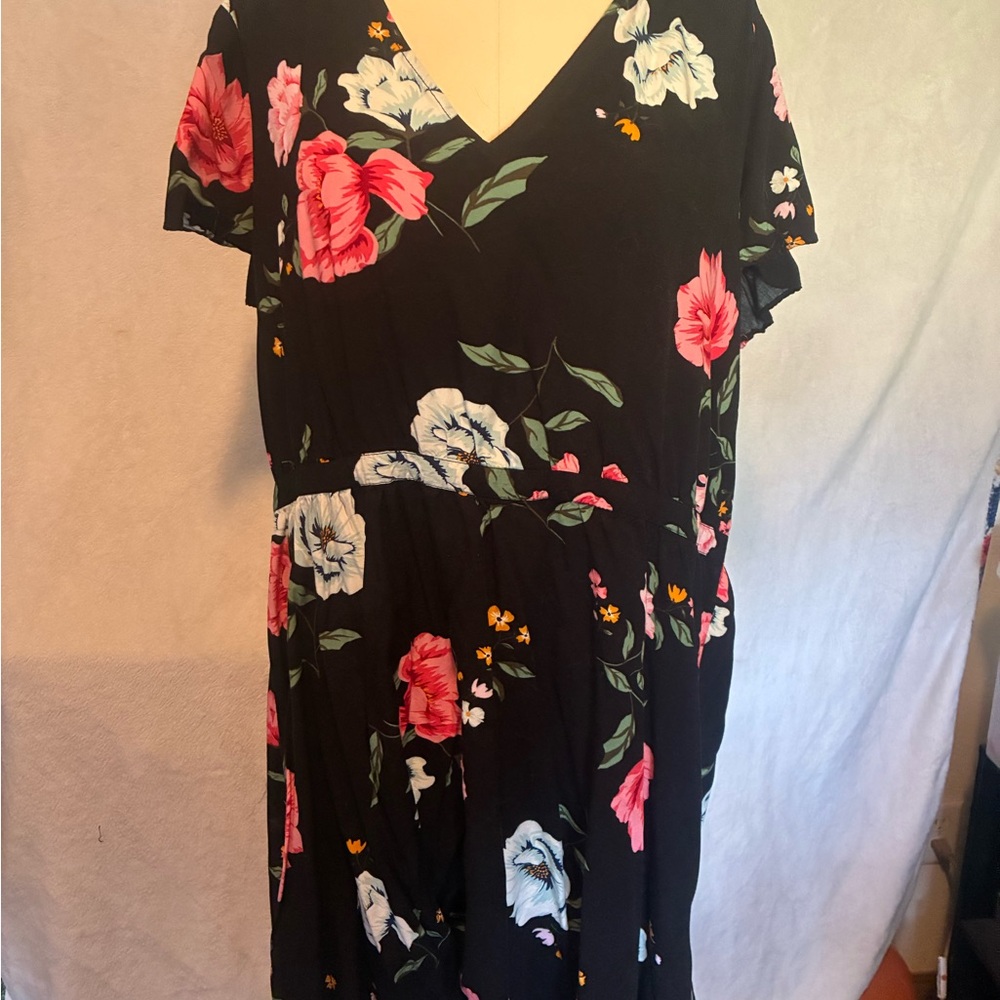 Old Navy Black Dress with Pink and White Floral
